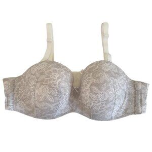 NWOT Cacique Multi-Way Boost Strapless Bra sz 44B Removable Straps floral Gray